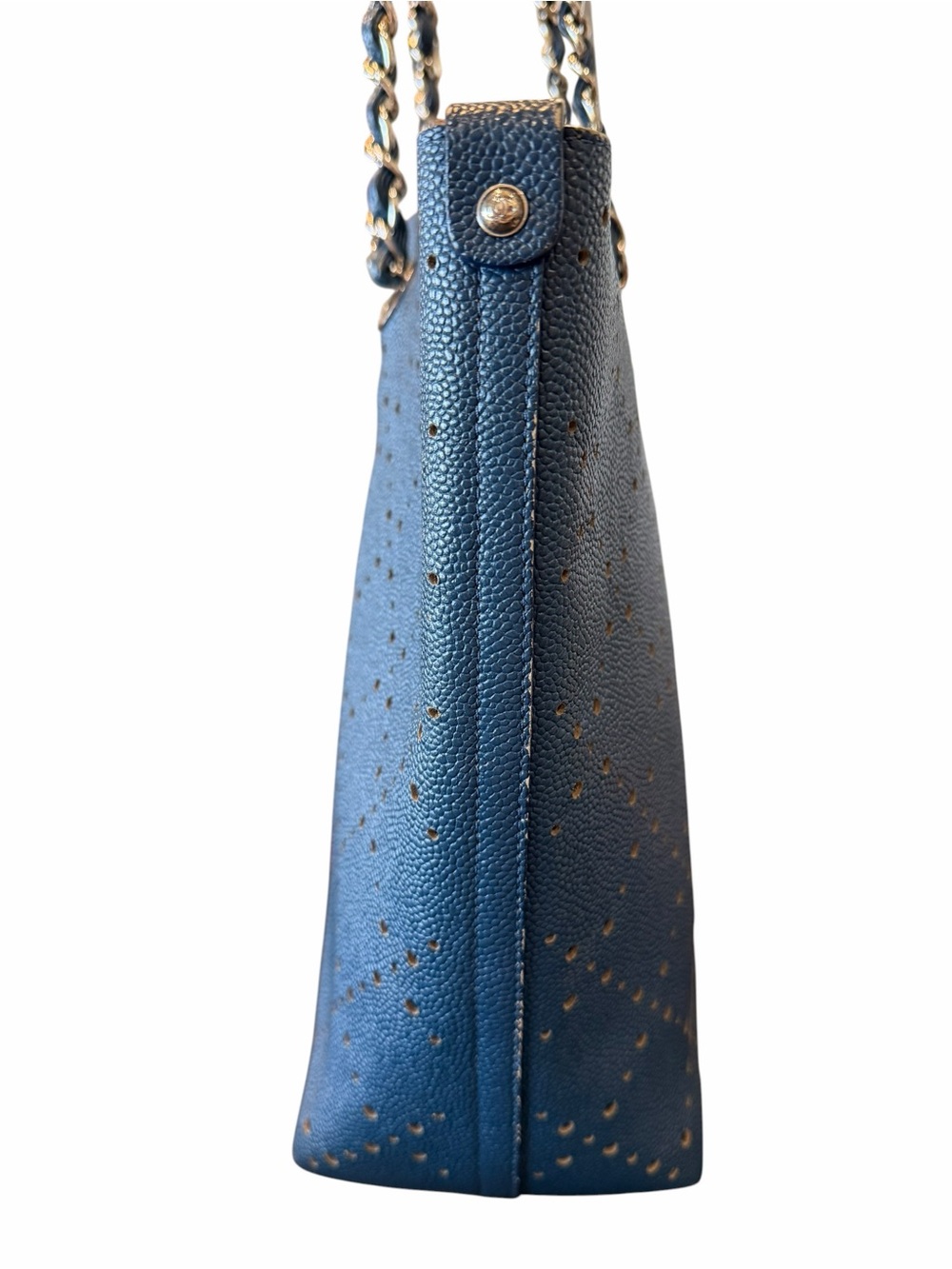CHANEL Blue Perforated Leather Tote with Silver CC Charm - Picture 11 of 13